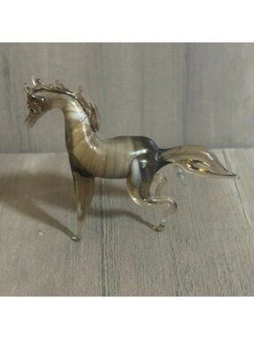 Vintage Handmade Murano Glass Horse Figurine 2" Arabian Gradient Browns